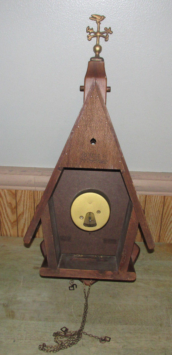 Vintage New England Clock Co Large Cathedral Steeple Wall Clock