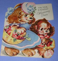 AMERICAN GREETINGS BIRTHDAY CARD VINTAGE 1940&#39;s MOMMY FLOCK SURFACE SCRA... - $14.99