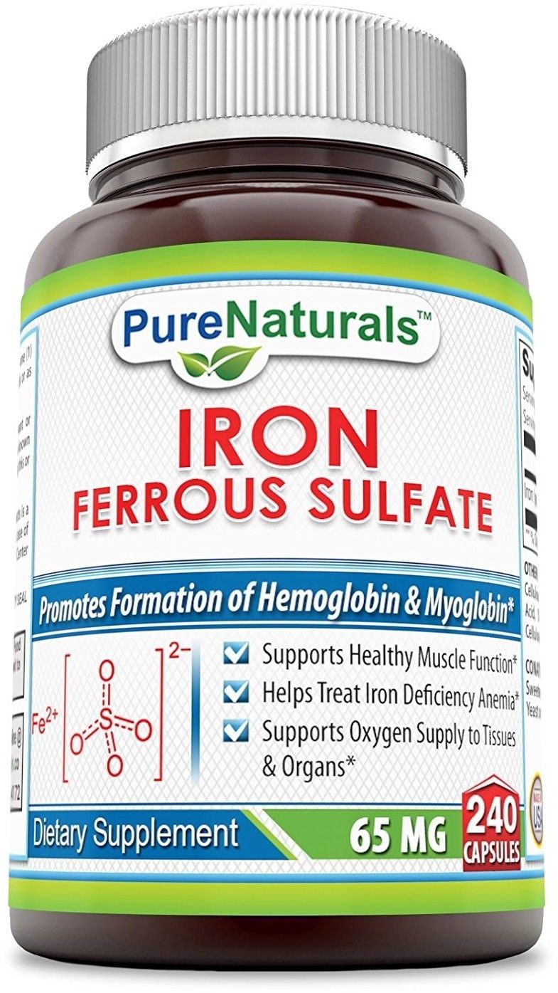 Pure Naturals Iron Ferrous Sulfate Tablets, 65 mg, 240 Count Vitamins