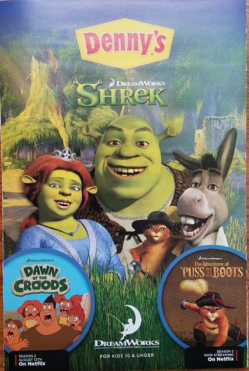 Denny's Restaurant SHREK, Dawn of the Croods Souvenir Menu 9 x 6 2016 ...