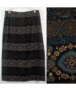 Briggs New York Faux Suede Long Straight Skirt Teal Black Tan Paisley Tr... - $11.87