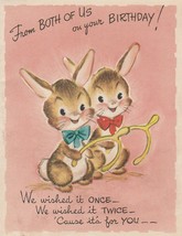 Vintage Birthday Card Bunny Rabbits with Wishbones 1950's Gibson - $8.90
