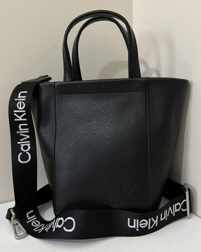 New Calvin Klein Jeans Vegan Pebbled leather Small Tote Black