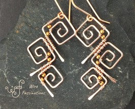 Handmade copper earrings: three wire wrapped square spirals - $33.00