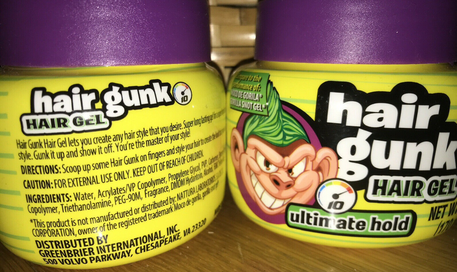 Hair Gunk Hair Gel 2x Jars 6oz Tub Ultimate Hold Long Lasting