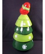 Pier 1 ceramic stacking Christmas Tree set of 4 measuring cups cardinal - $17.05