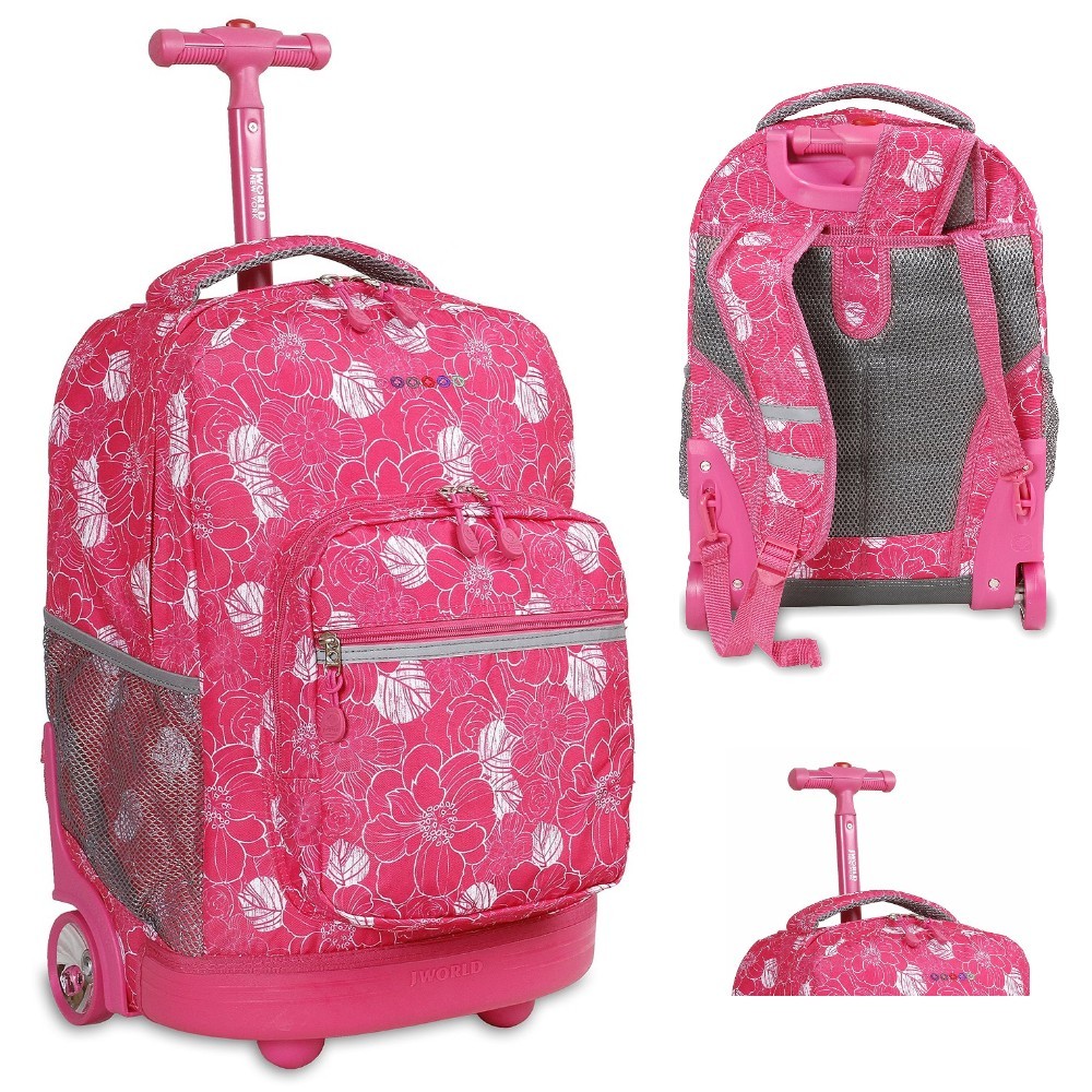 Pink Girls School Backpack Rolling Wheeled Book Bag Trolley Tote