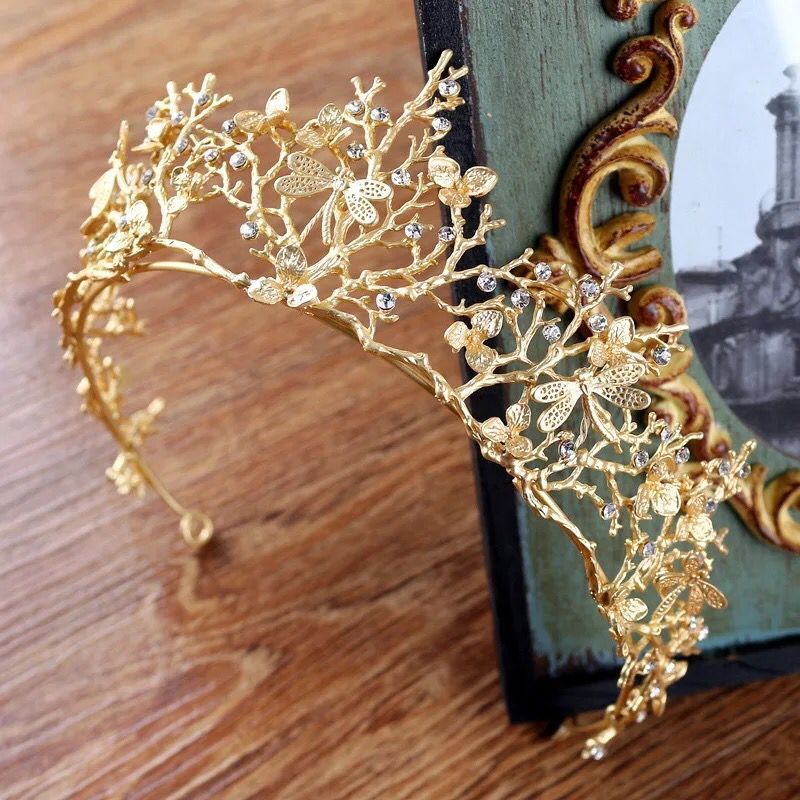 Vintage Gold Wedding Bridal Crown Hair Accessories Dragonfly Tiara Bridesmaid Gi