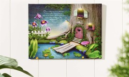 Fairy Tree House Canvas Wall Plaque With Sentiment 8" High LED Timer Function  - $27.71