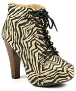 Black Beige Zebra Hidden Platform High Chunky Heel Lace Up Ankle Boot Qu... - £12.06 GBP