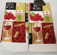 2 Same Printed Kitchen Towels (15"x25") Wine Bottle, Glass, Cork & Grapes By Hc - $9.89