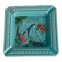 Vintage Florida souvenir Ceramic Dolphin Ashtray Blue 3D Square Dolphin ... - $48.20