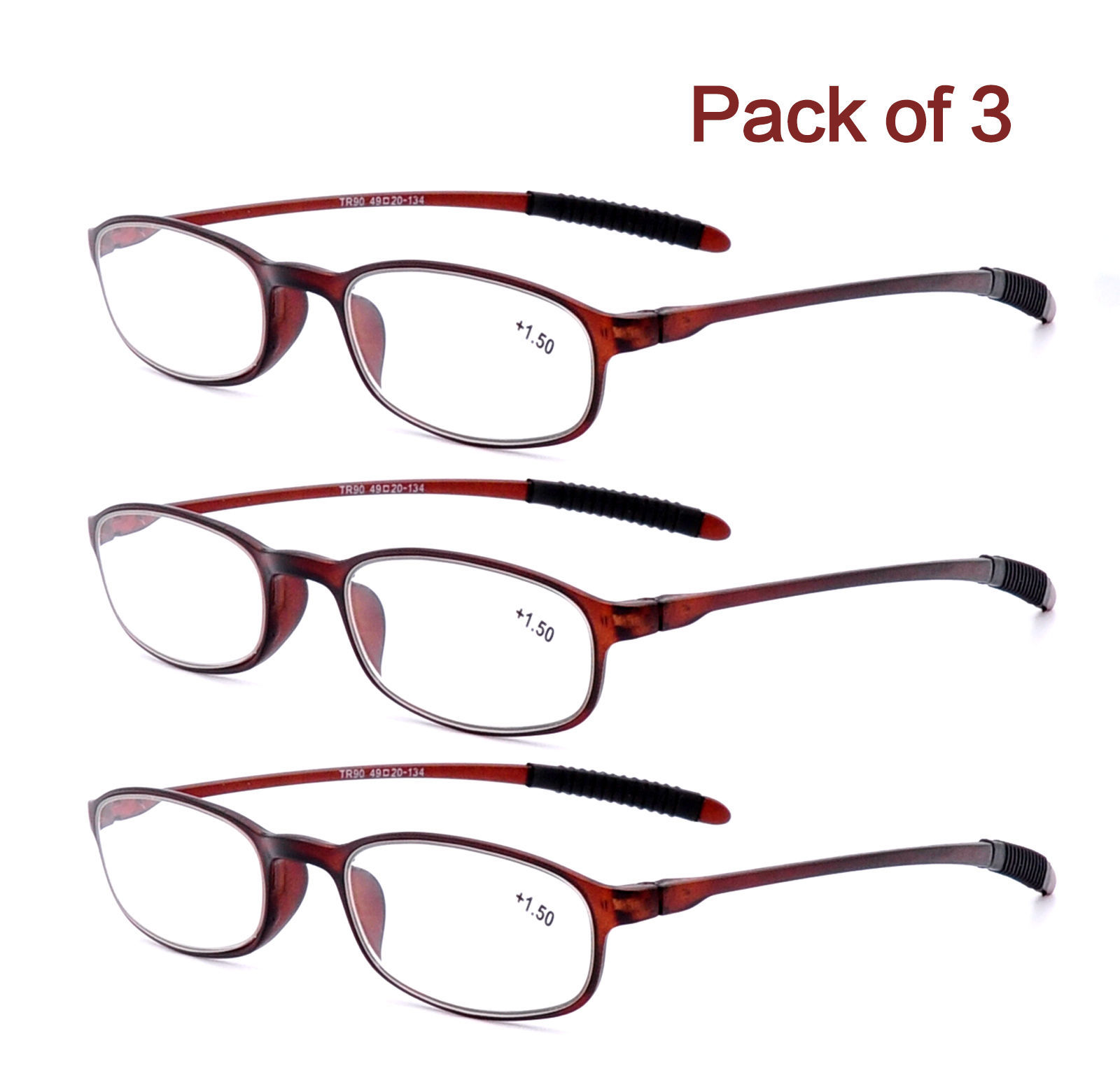 3 Pack Reading Glasses Flexible Light Weight Readers +1.0 1.5 +2.0 2.5
