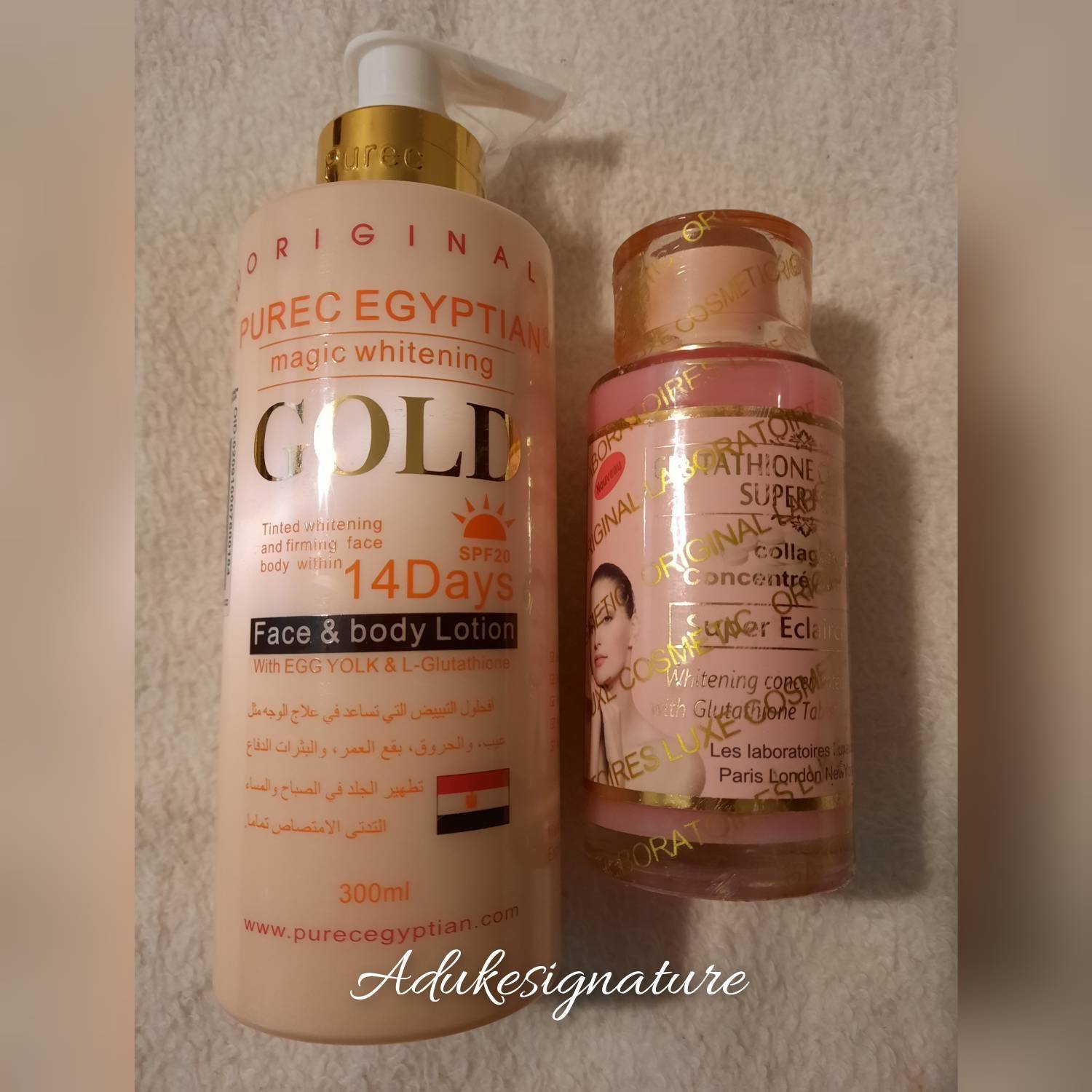 Purec Egyptian gold face body lotion and Glutathion comprime serum