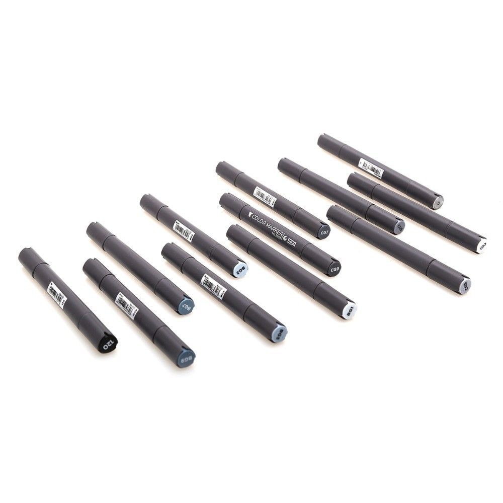 STA 12 Cool Grey Colors Art Markers Grayscale Artist Dual Head Markers