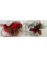 Christmas Ornaments Metal Sleighs w Pine Cones1 Ct/Pk, Select: Red or Si... - $2.99