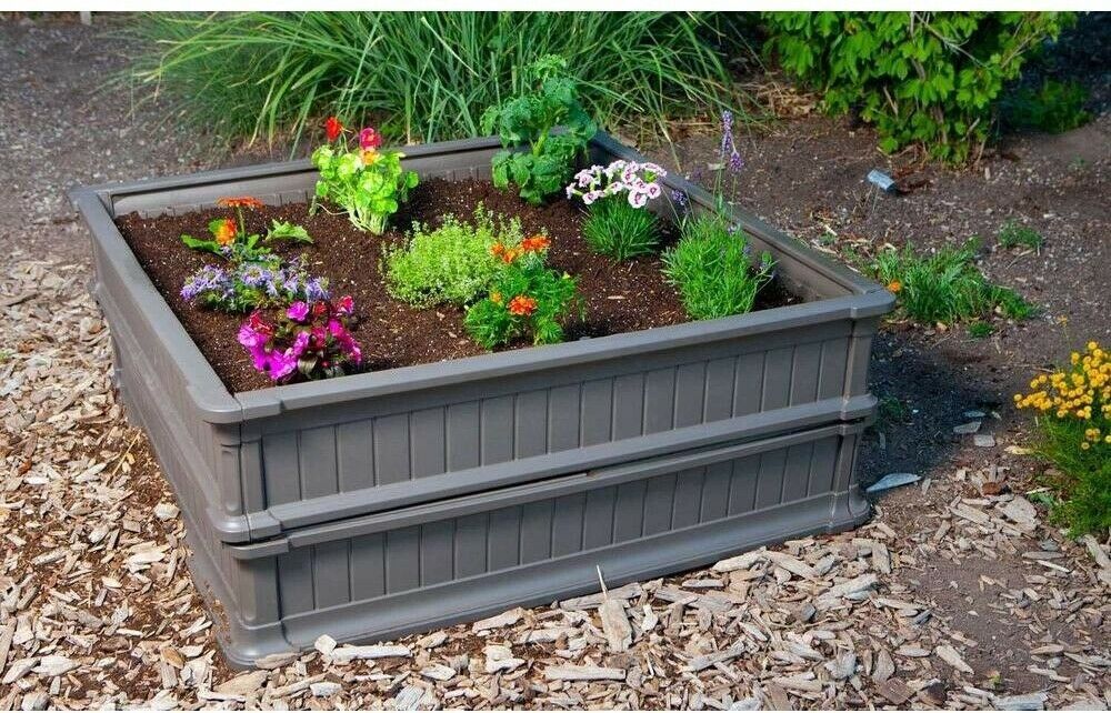 Lifetime Raised Garden Bed 4 ft. x 4 ft. Stackable InterLocking Plastic (2) Planters, Pots