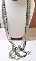 Long Shimmery Four Strand Necklace Black Rhinestone Snake Chain Fashion Modern - $15.00