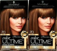 2 Boxes Schwarzkopf Color Ultime 7.0 Dark Blonde Anti Brass Permanent Hair Dye - $32.99