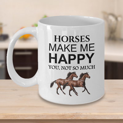 Horses Make Me Happy Tea Cup 15oz Black Ceramic Coffee Horses Mug 