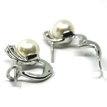 SOLID 18K WHITE GOLD CLIPS EARRINGS, SALTWATER AKOYA PEARLS 7.5/8 MM, DIAMONDS image 5