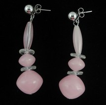 Pale Light Soft Pink Bead Dangle Post Earrings Fashion Statement Boho Retro 2" - $8.90