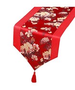 George Jimmy Chinese Classical Table Runner Traditional Satin Table-Cloth-Red Pe - £23.52 GBP