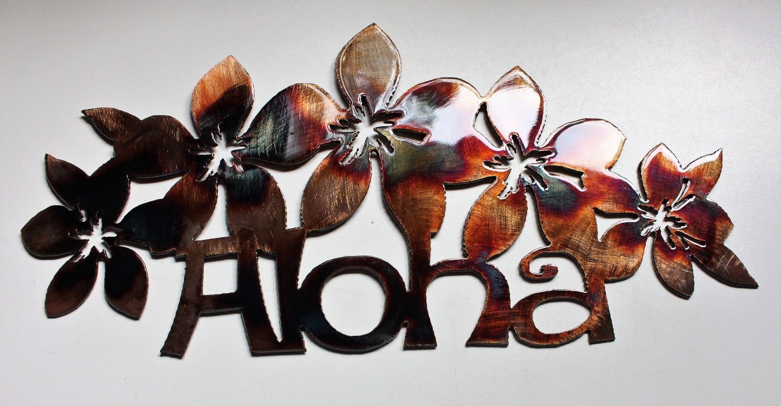 Hawaiian Floral ALOHA Metal Wall Art Accent 24" x 11 3/4" - Sculptures