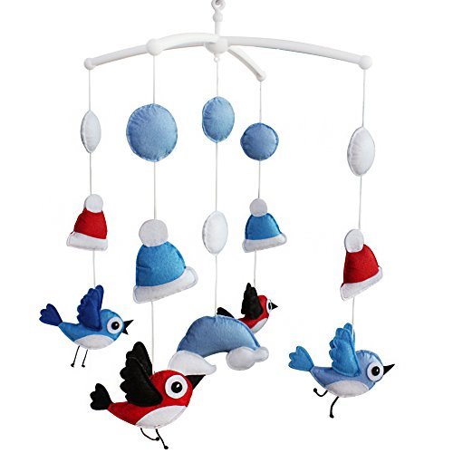 Panda Legends Winter Blue Red Birds Handmade Baby Boys Girls Musical Crib Mobile