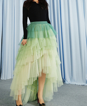 Green High-low Tiered Tulle Skirt Outfit Womens Green Layered Skirt Plus Size