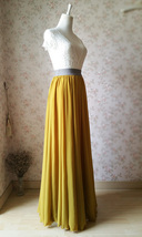 Yellow Rust Maxi Chiffon Skirt Outfit Floor Length Bridesmaid Skirt Plus Size image 6