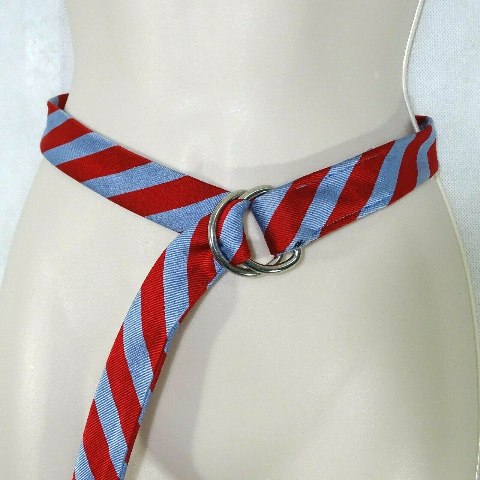 J Crew Silk Belt Women Size S/M Double Ring Closure Cloth BlueGray Red