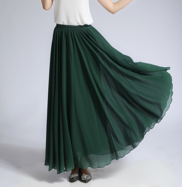 DARK GREEN Chiffon Skirt Full Circle Chiffon Maxi Skirt Silk Chiffon Maxi Skirt