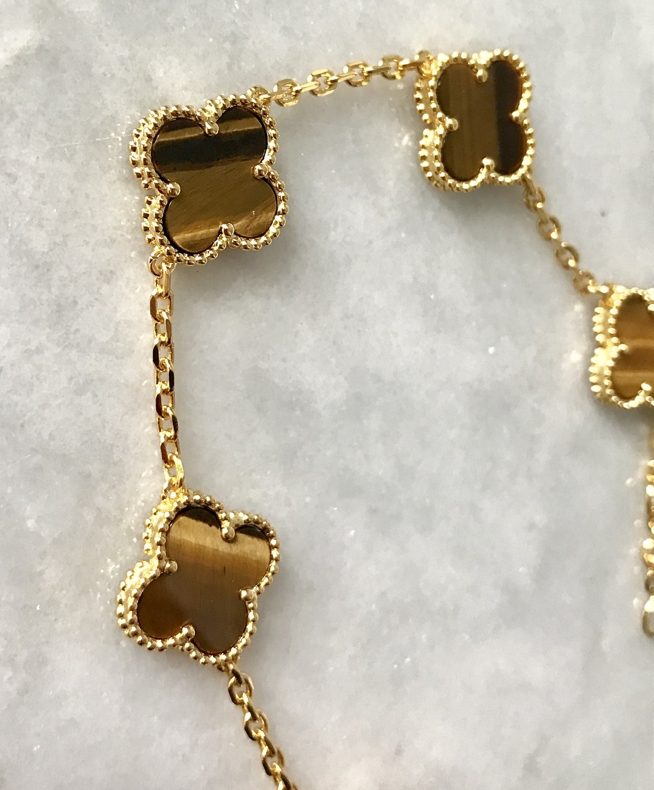 Vintage Tiger Eye Four Leaf Clover 18K gold plated sterling silver