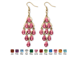 Simulated Birthstone Chandelier Earrings October Pink Tourmaline Goldtone - $85.49