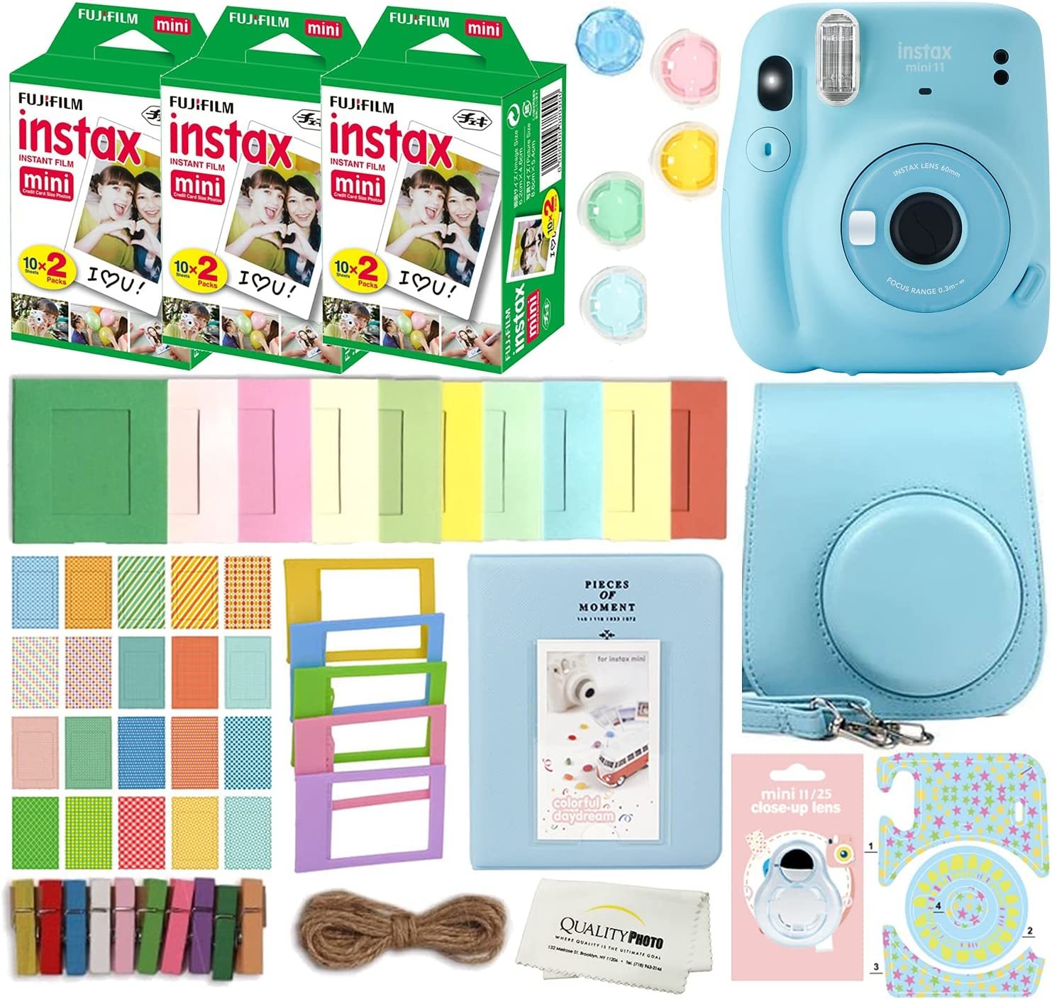 Sky Blue Fujifilm Instax Mini 11 Instant Camera Accessory Kit With, And More. - $175.93