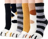 Women Fuzzy Socks 6 Pairs Cozy Soft Fluffy Cute Cat Animal Slipper Socks Home Sl