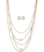Jones New York White Pearls Multistand Gold Long Necklace Set with Pearl - $28.99