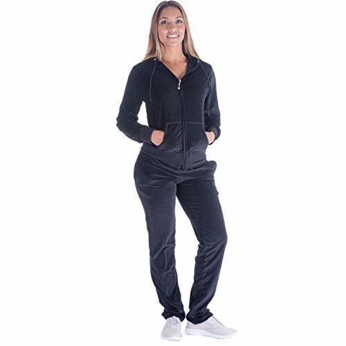 Leehanton Women Jogging Suit Sets Plus Size Black Velvet Zip Up Hoodie ...