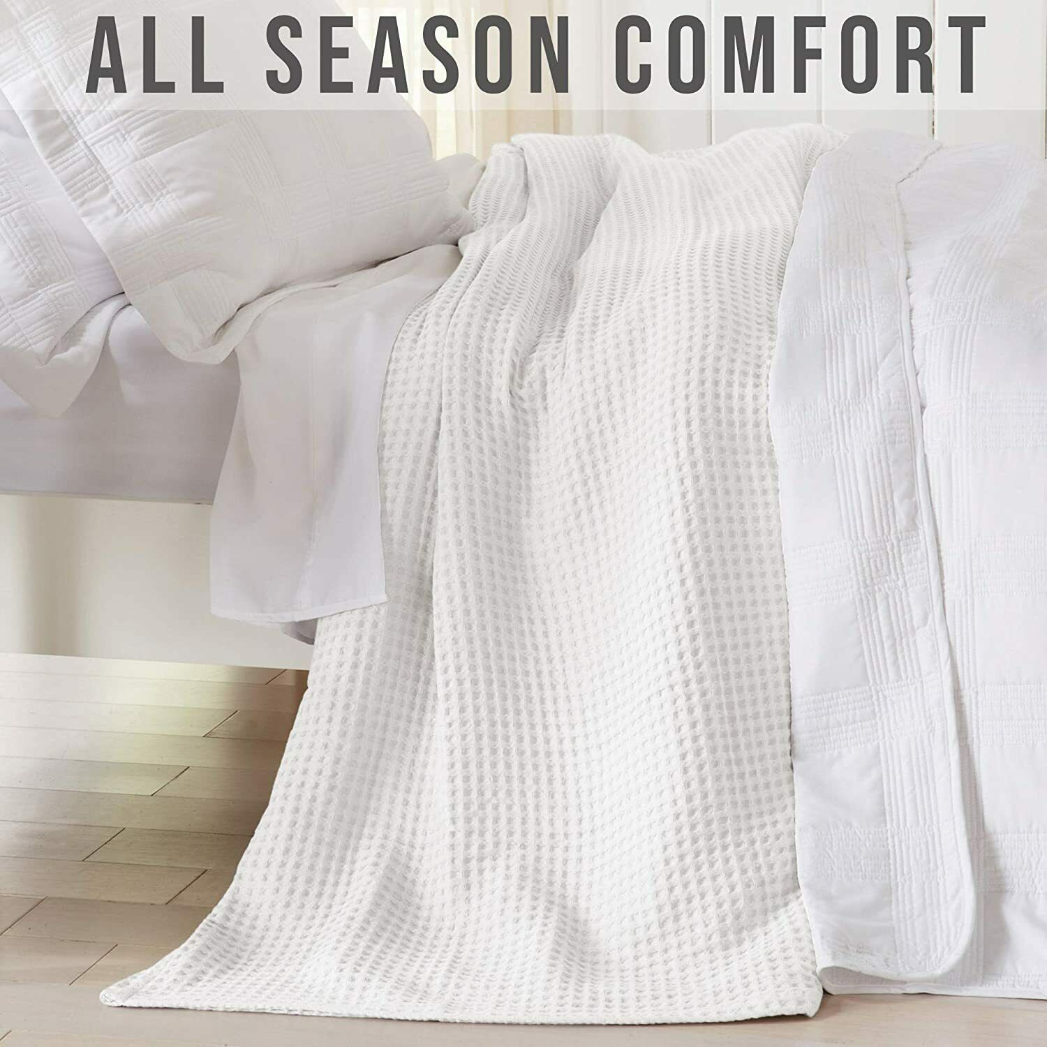 Knit King Blanket Waffle 102" x 90" White Thermal Soft 100 Cotton