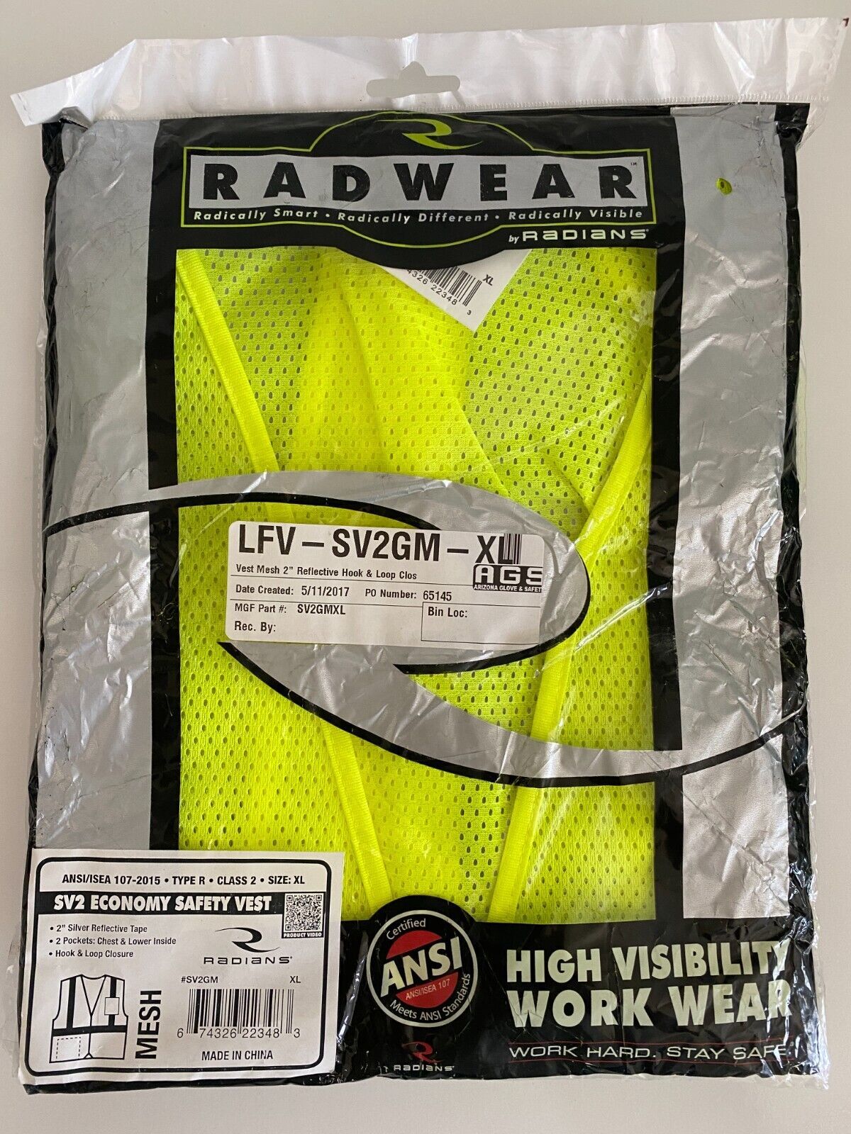 Radwear SV2 Economy Safety Vest ANSI ISEA 107 2015 Type R Class 2 Size ...