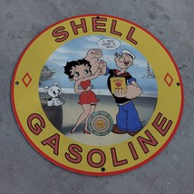 Vintage Shell Gasoline ''Popeye & Betty Boop'' Porcelain Gas And Oil Pump Sign - $125.00