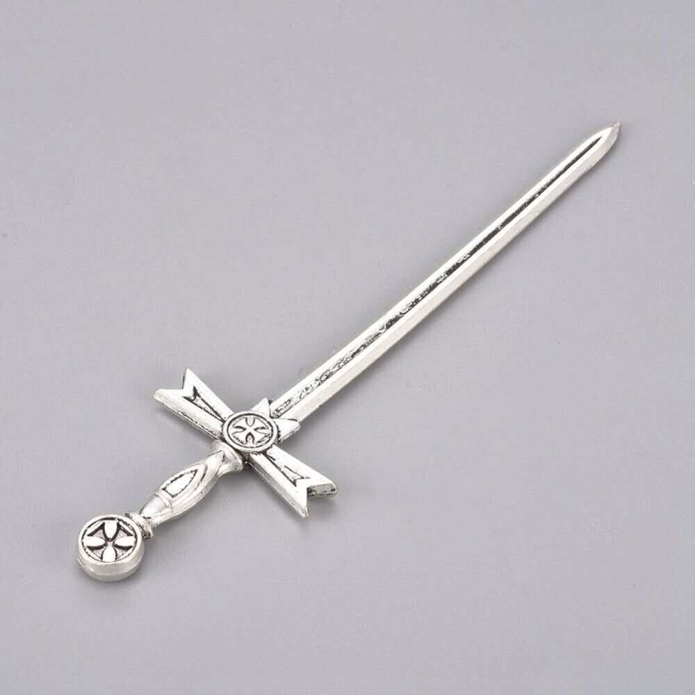 Large Sword Cabochon Antiqued Silver Medieval Finding 2 Sided Focal 91mm