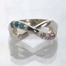 Pink Sapphire Swiss Blue Topaz Silver Figure 8 Infinity Ring size 6 Desi... - $85.36