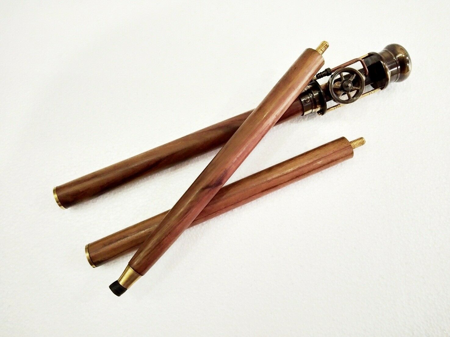 Halloween Working Brass Steam Engine Handle Wooden Walking Stick Cane