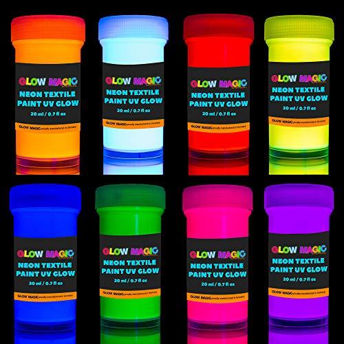 Glow Magic Fabric UV Paint Set - Set of 8 - Neon Textile Black Light ...