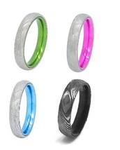 Custom Damascus Steel Wedding Ring Mokume Gane Band Blue/Green/Pink/Blac... - $47.99+