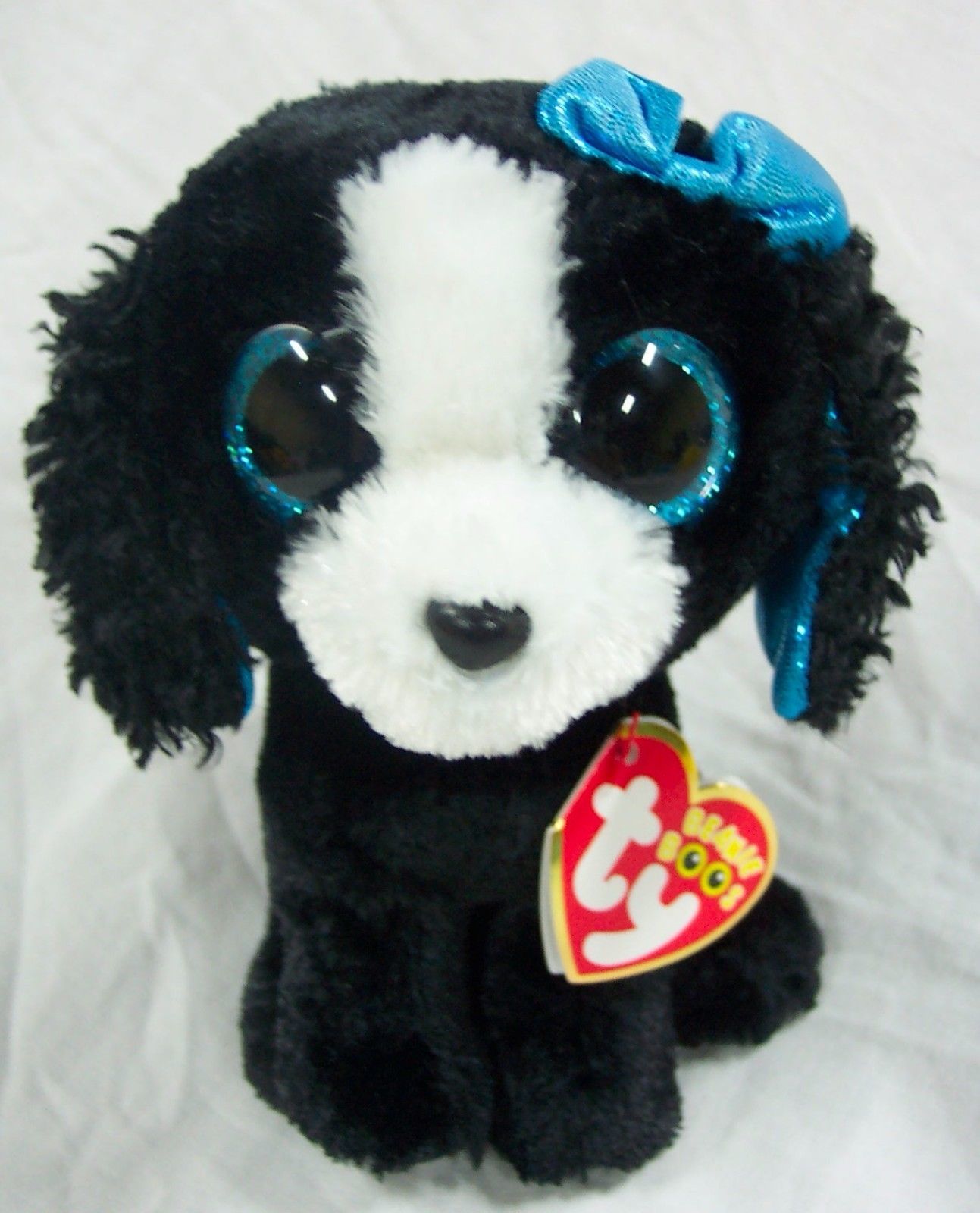 TY Beanie Boos BIG EYED TRACEY THE BLACK & WHITE DOG 6