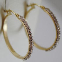 SOLID 18K YELLOW GOLD CIRCLE HOOP EARRINGS WITH ZIRCONIA LUMINOUS MADE IN ITALY image 1