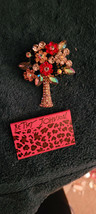 New Betsey Johnson Brooch Bouque Flowers Red Pink Rhinestones Pretty Dec... - $14.99